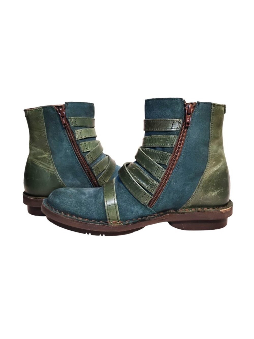 FLY LONDON Womens 7.5/ 38 Blue Suede & Leather Ankle Boots Side Zip - Picture 7 of 11